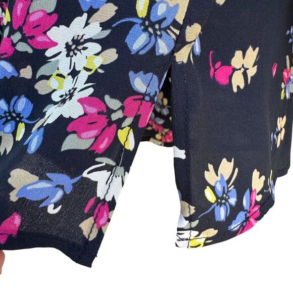 Diane Gilman Navy Floral Button-Up Silk Long Sleeve French Cuff Blouse New S - Picture 3 of 9